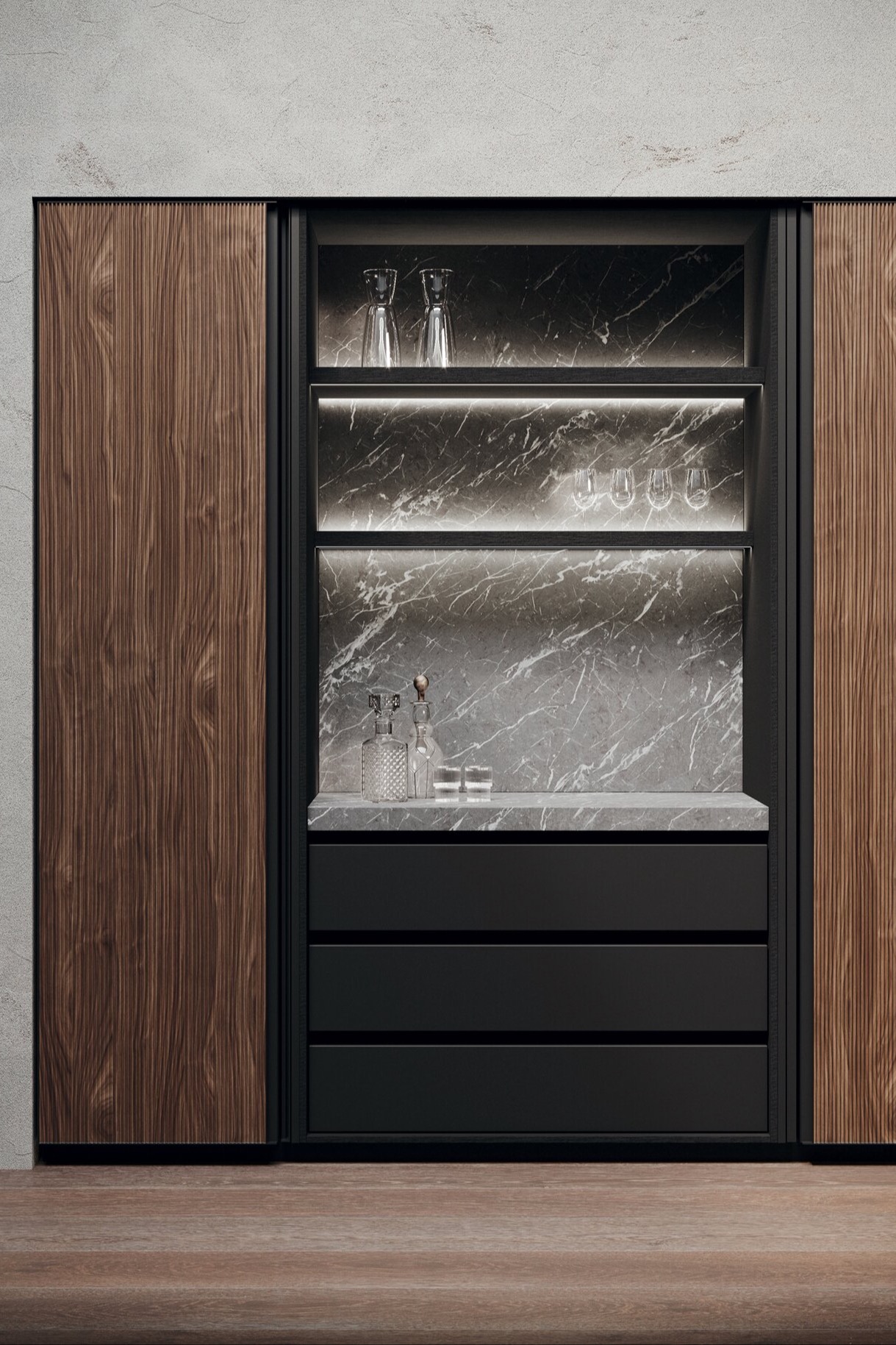 Armoire noyer portes rentrantes